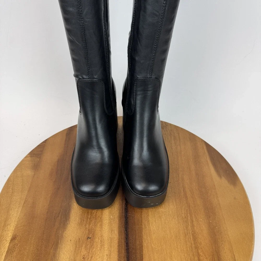 New Womens Azalea‎ Wang Adrianne Black Faux Leather Over The Knee Boots Size 7 M